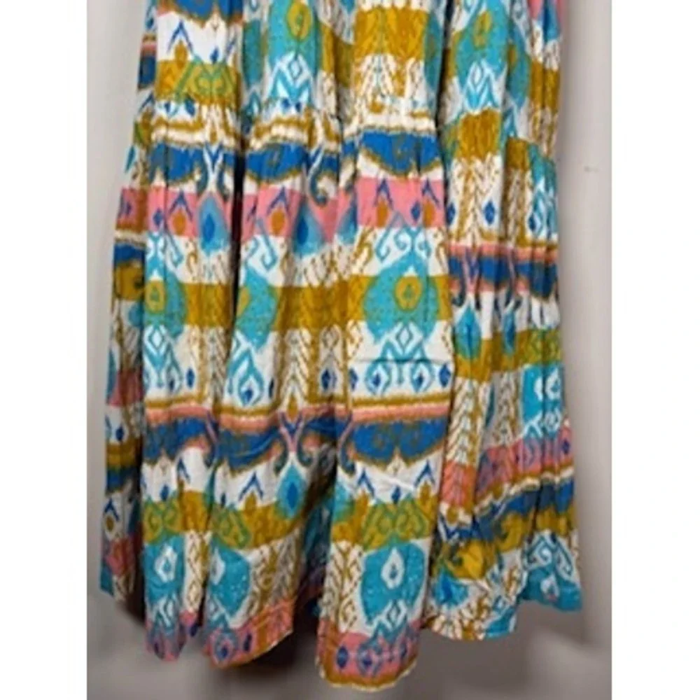 Sangria Maxi Dress S Multicolor Ikat Tiered Boho Tassel Cotton Summer Festival - Picture 3 of 8